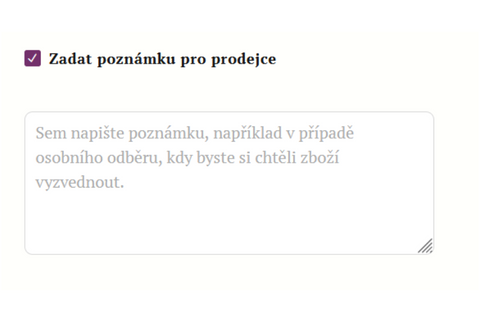 Poznámka pro prodejce s doplněným textem.